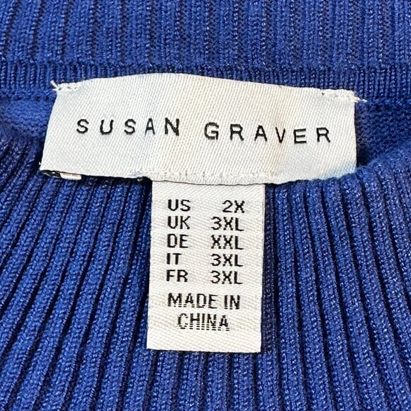Susan Graver Women's Cold Shoulder Knit Top Size 2X Blue Keyhole Neckline - Picture 3 of 10